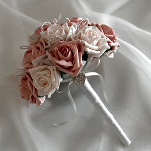 Artificial Wedding Flowers Peach Roses, Bridal Bouquet FL50