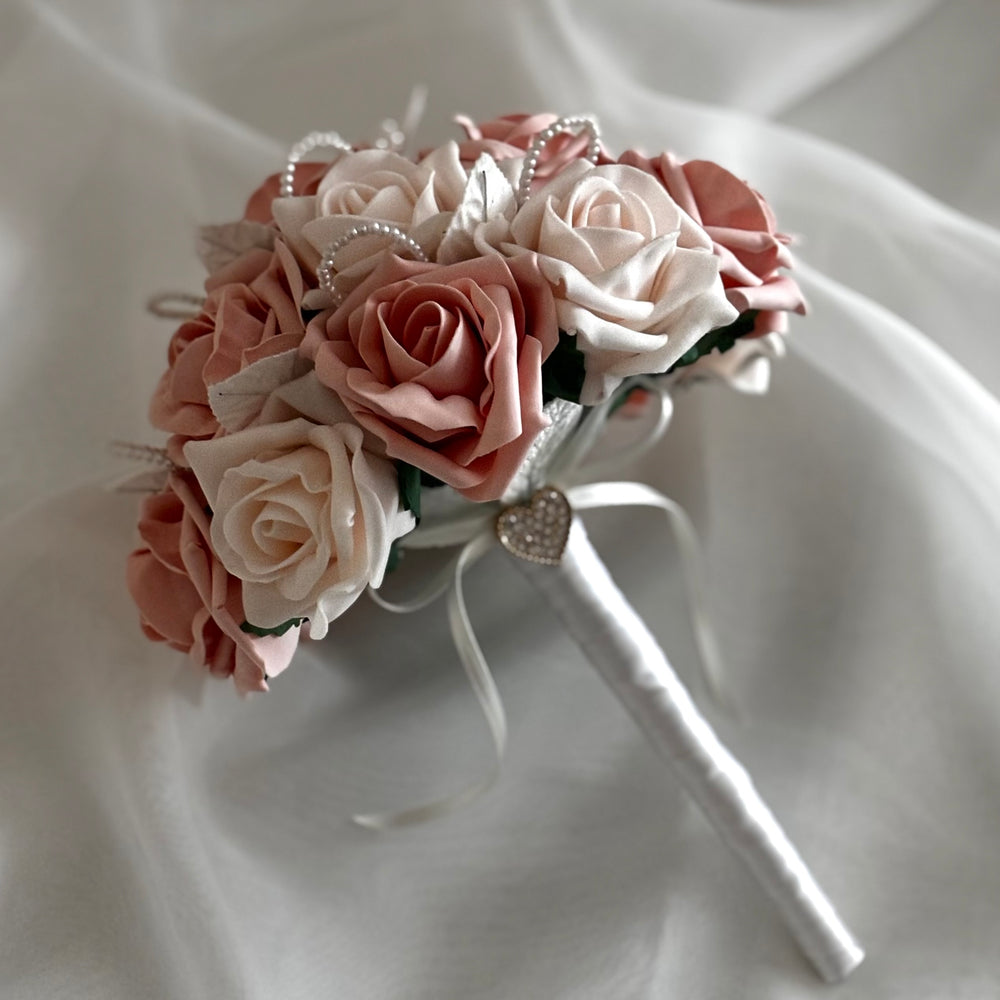 Artificial Wedding Flowers Peach Roses, Bridal Bouquet FL50