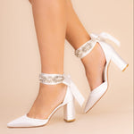 Block Heel Wedding Shoe Ivory Satin By Perfect Bridal, Size 5, Aimee ***SALE***