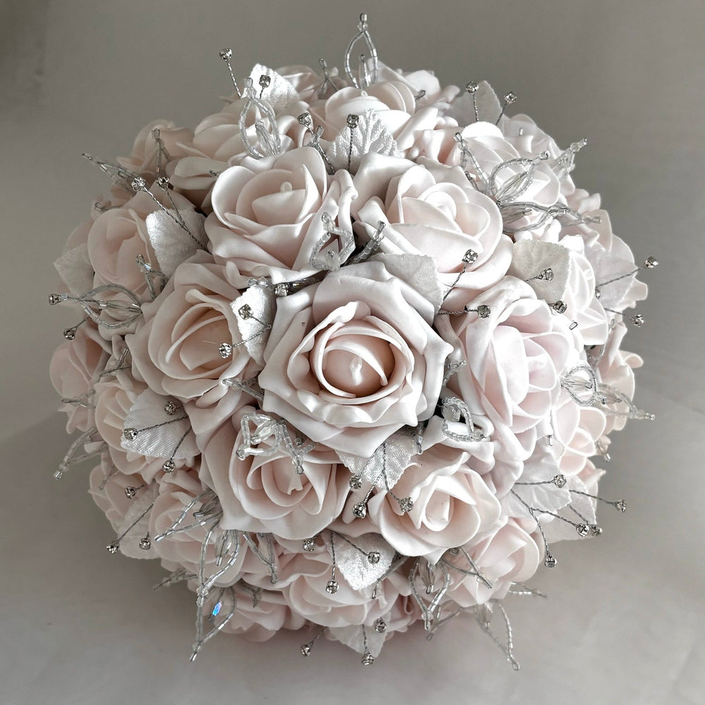 Blush Pink Artificial Wedding Bouquet, Diamantés and Crystals, Bridal Flowers FL57