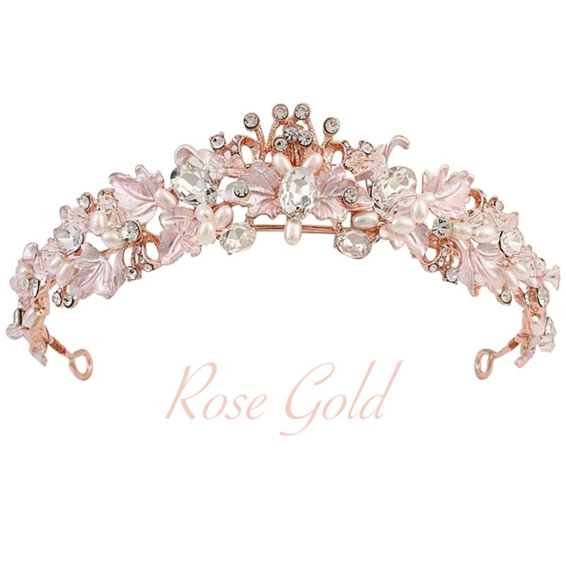 Blush Pink Bridal Headpiece with Crystals & Pearls, Wedding Tiara A9384