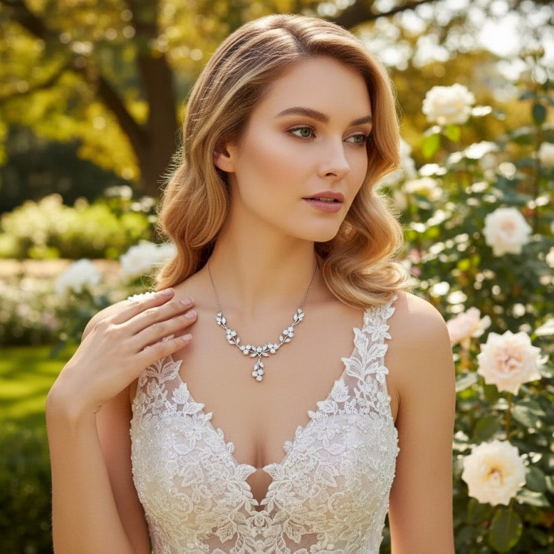 Brides Crystal Necklace & Earring Jewellery Set, A9058 - Topknot Tiaras & Veils