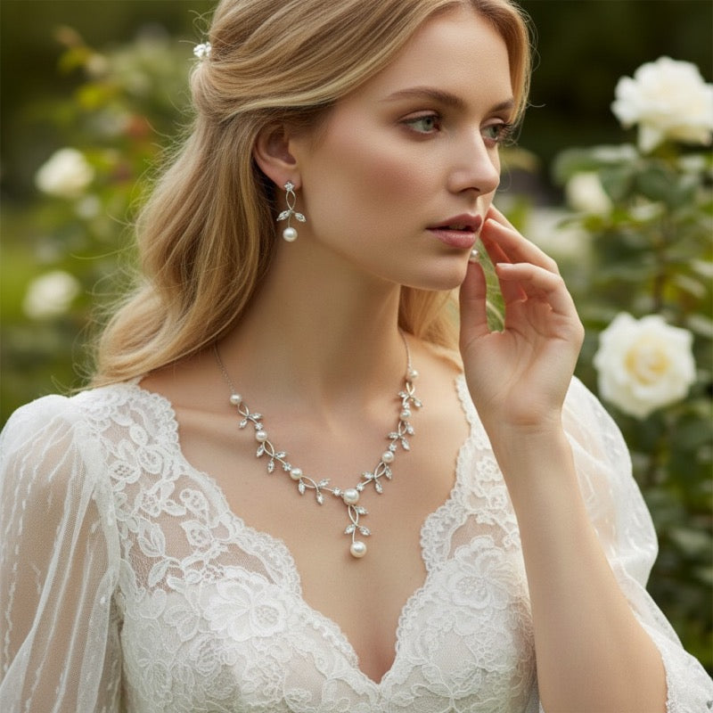 Brides Wedding Jewellery Set with Pearls & Crystals, A9056 - Topknot Tiaras & Veils