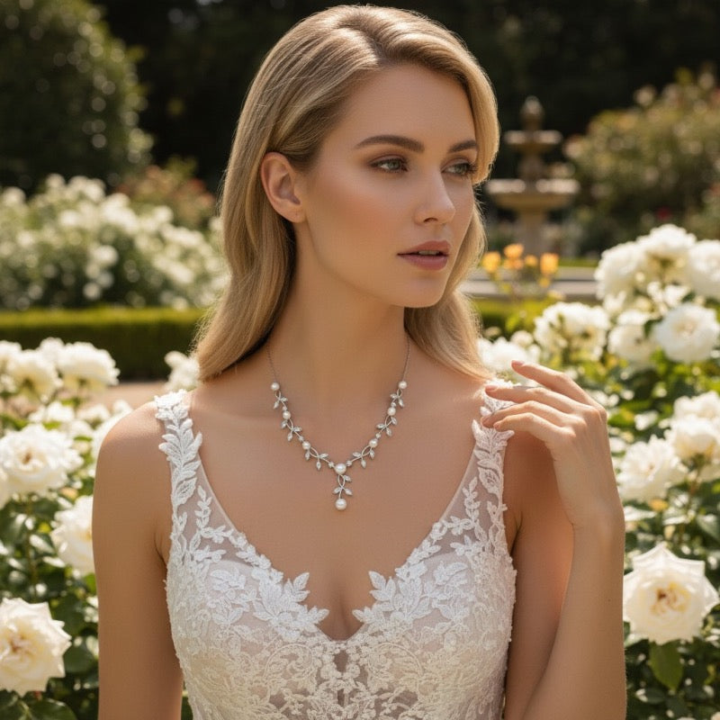Brides Wedding Jewellery Set with Pearls & Crystals, A9056 - Topknot Tiaras & Veils
