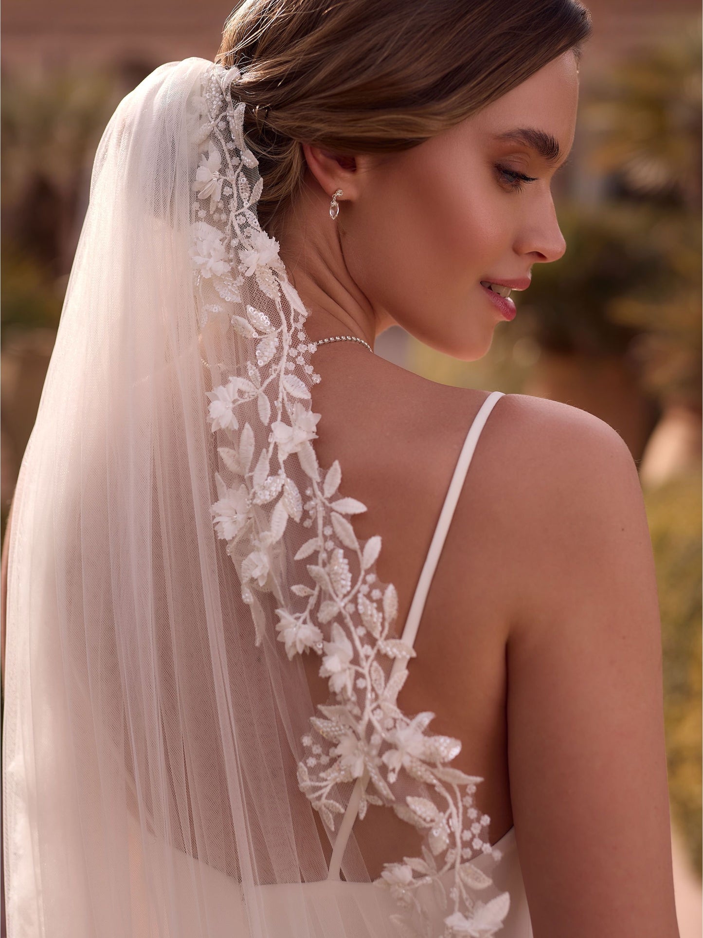 Cathedral Lace Edge Wedding Veil | Bianco Evento S541 - Topknot Tiaras & Veils