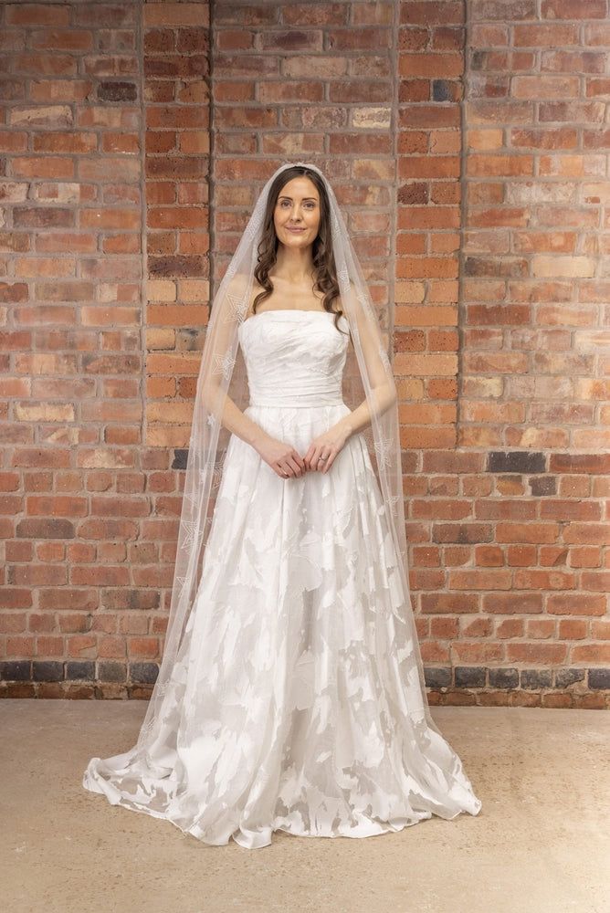 Chapel Length Wedding Veil with Beaded Stars, PBV9075