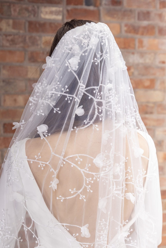 Chapel Length Wedding Veil with Floral Vines and Petals By Perfect Bridal PBV9076