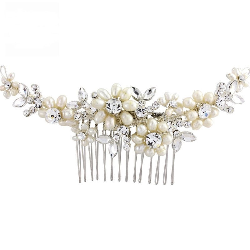 Bridal Hair Comb with Freshwater Pearls and Crystals