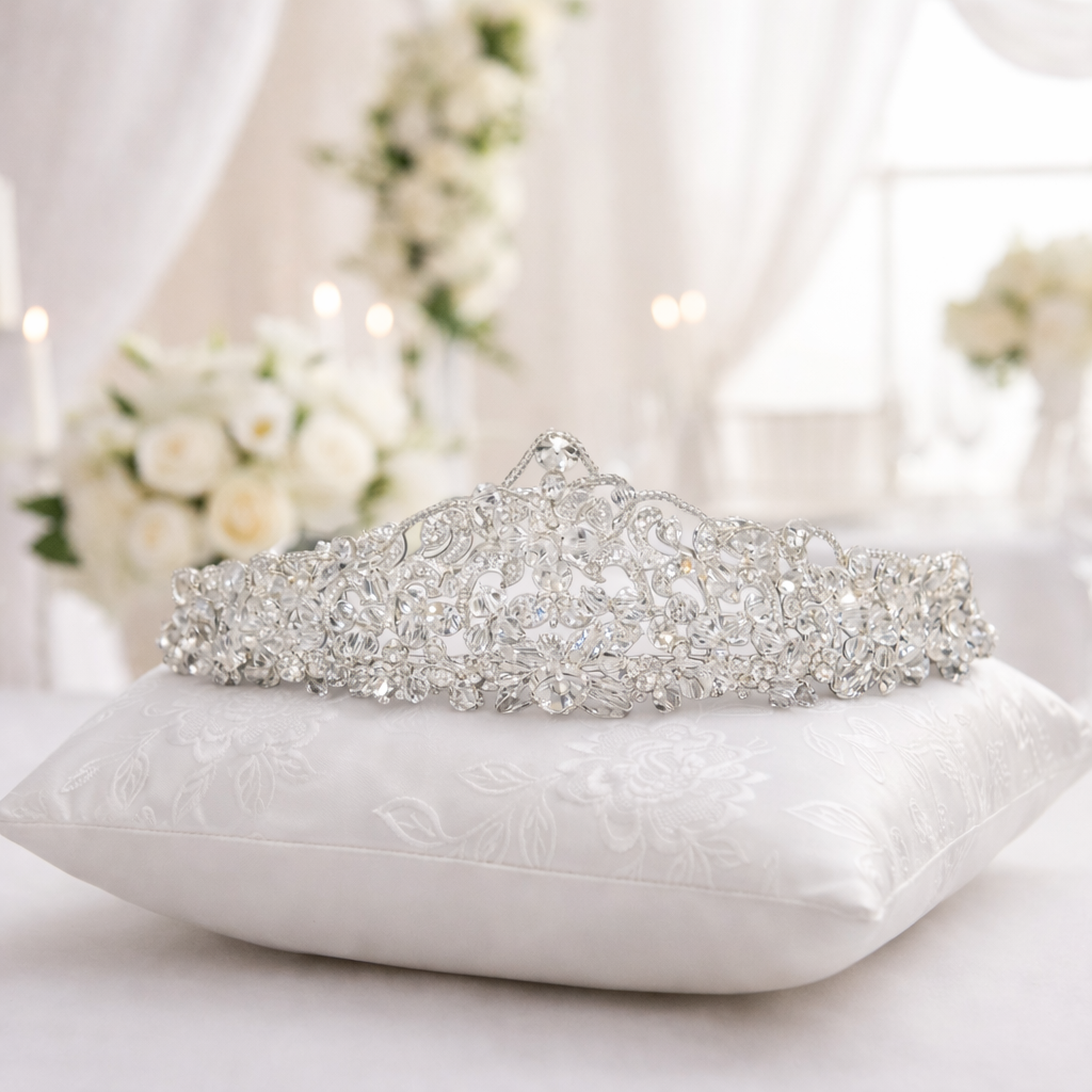 Classic Crystal Bridal Tiara – Regal Silver Wedding Crown TLT4587 - Topknot Tiaras & Veils