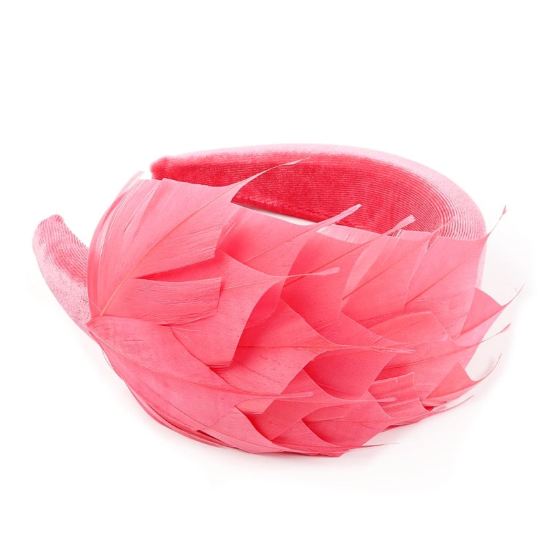 Coral Feather Fascinator Headband, Race Day Headpiece, Mother of The Bride Headdress, A9910