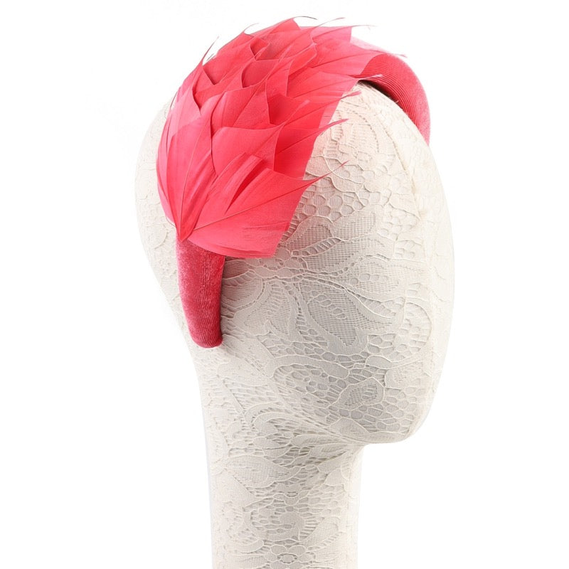 Coral Feather Fascinator Headband, Race Day Headpiece, Mother of The Bride Headdress, A9910