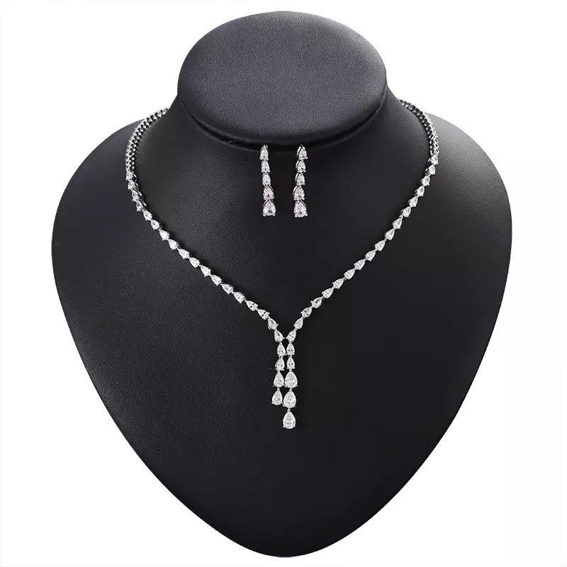 Crystal Bridal Jewellery Set, Necklace & Earring A9549 - Topknot Tiaras & Veils