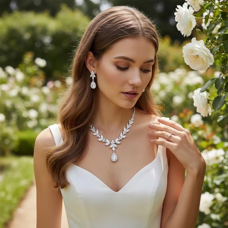 Crystal Bridal Jewellery Set – Wedding Necklace & Earrings TT1105 - Topknot Tiaras & Veils