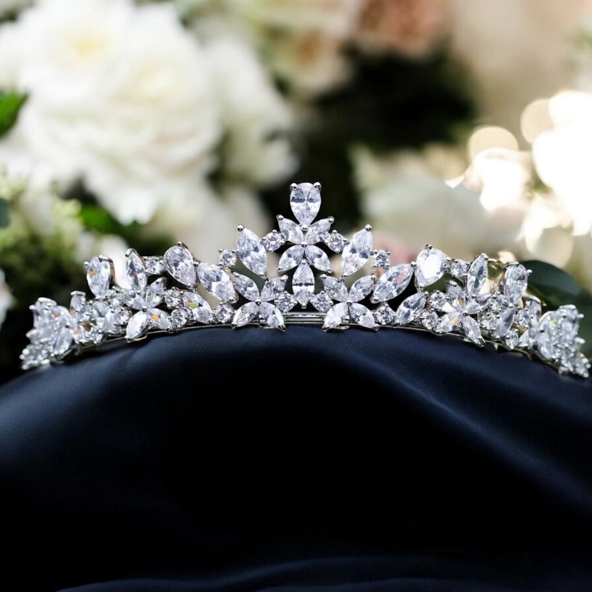 Tiara Shop Silver Bridal Tiara – Crystal Wedding Headpiece Topknot Tiaras