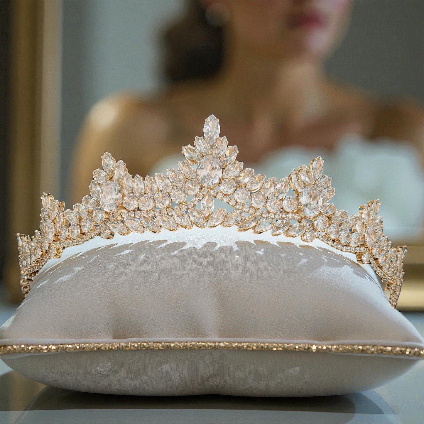 Gold Crystal Bridal Tiara, Wedding Crown