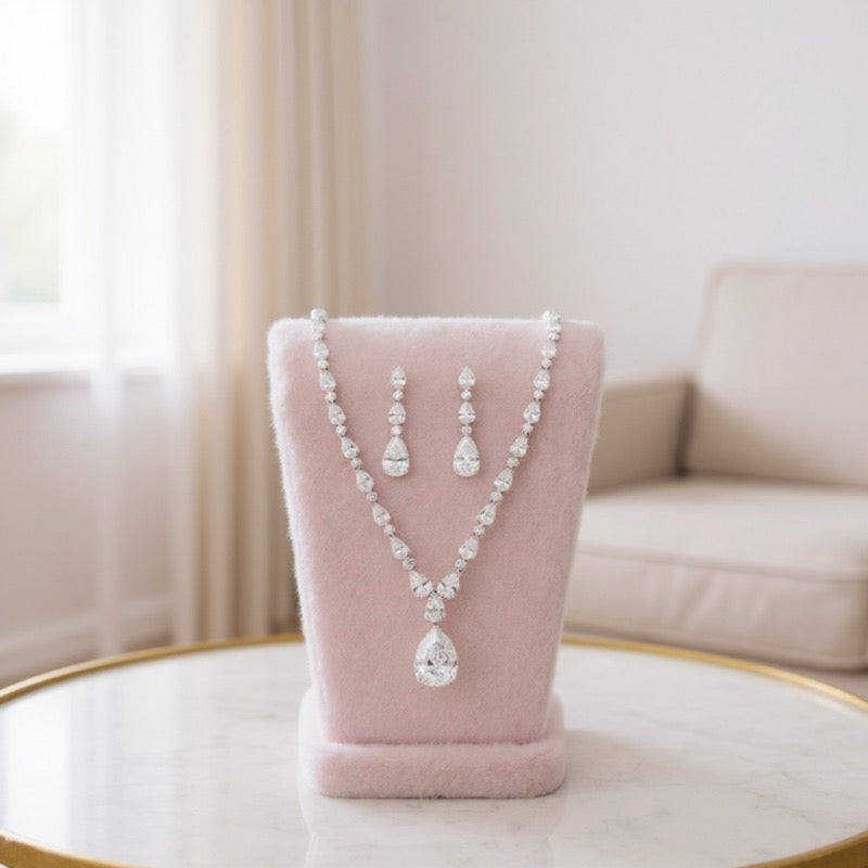 Crystal Drop Bridal Necklace Set, Wedding Jewellery for Bride