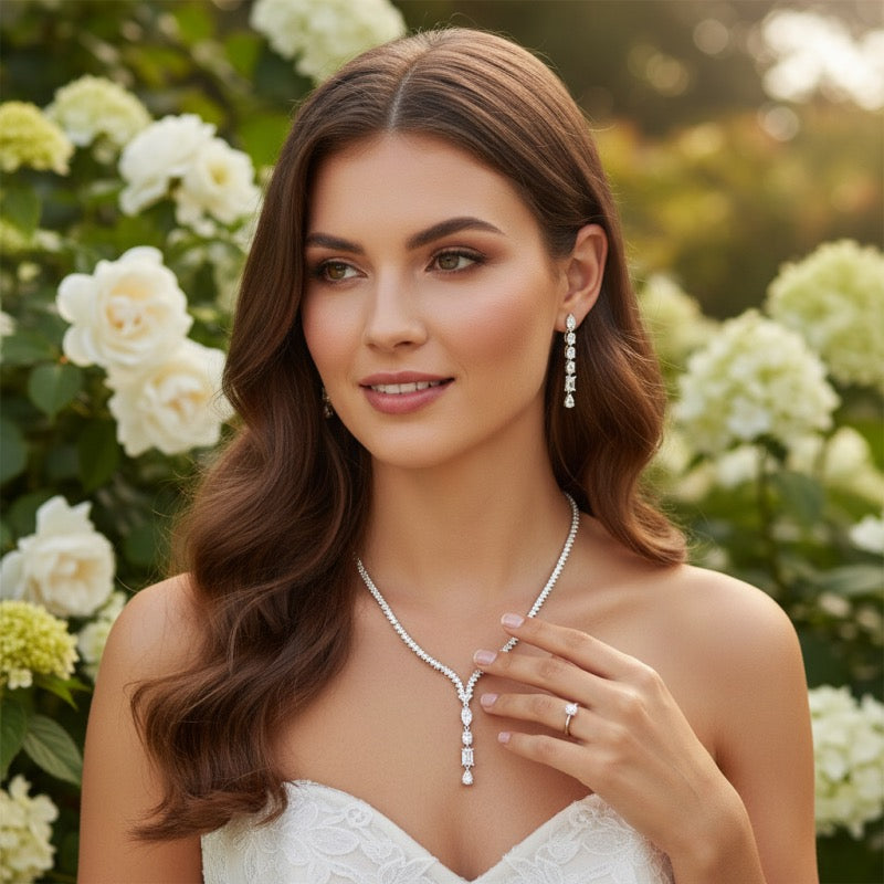 Crystal Necklace & Earring Set, Bridal Jewellery Set, A9720 - Topknot Tiaras & Veils