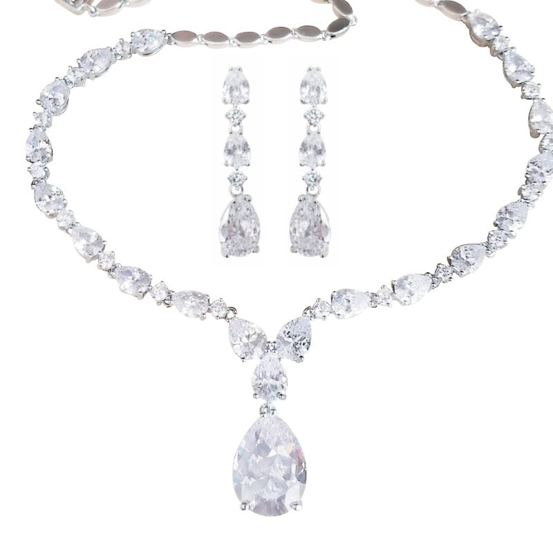 Crystal Necklace & Earring Set, Bridal Jewellery Set, A9723 - Topknot Tiaras & Veils