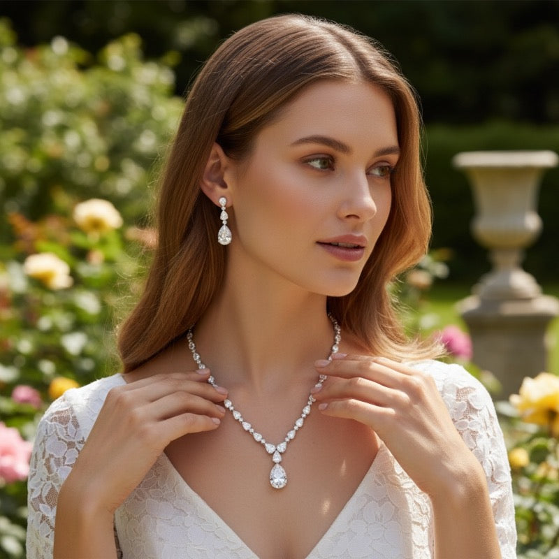 Crystal Necklace & Earring Set, Bridal Jewellery Set, A9723 - Topknot Tiaras & Veils