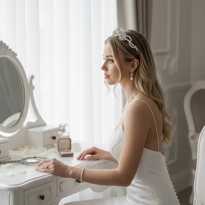 Crystal & Pearl Bridal Headdress – Wedding Headband TLT4682 - Topknot Tiaras & Veils