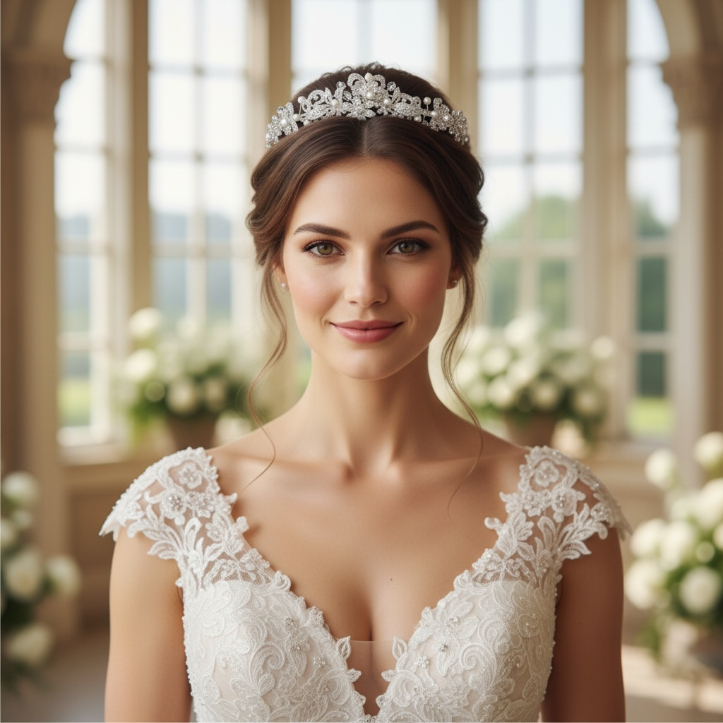 Crystal & Pearl Floral Bridal Tiara – Elegant Silver Wedding Headpiece TLT4618 - Topknot Tiaras & Veils