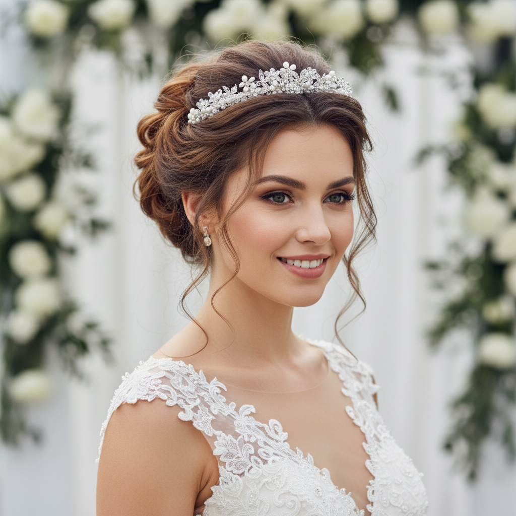 Brides Crystal and Pearl Wedding Tiara