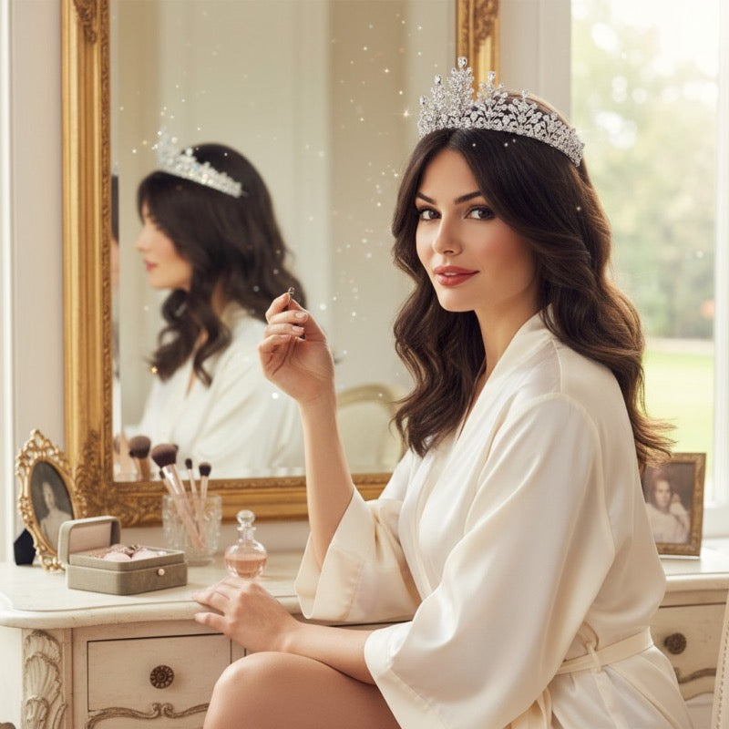 Crystal Wedding Tiara, Silver Bridal Crown 7003 - Topknot Tiaras & Veils