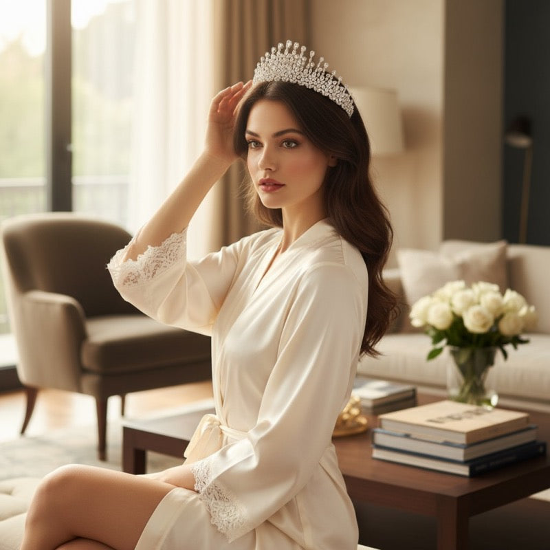 Crystal Wedding Tiara, Silver Bridal Crown 7264 - Topknot Tiaras & Veils