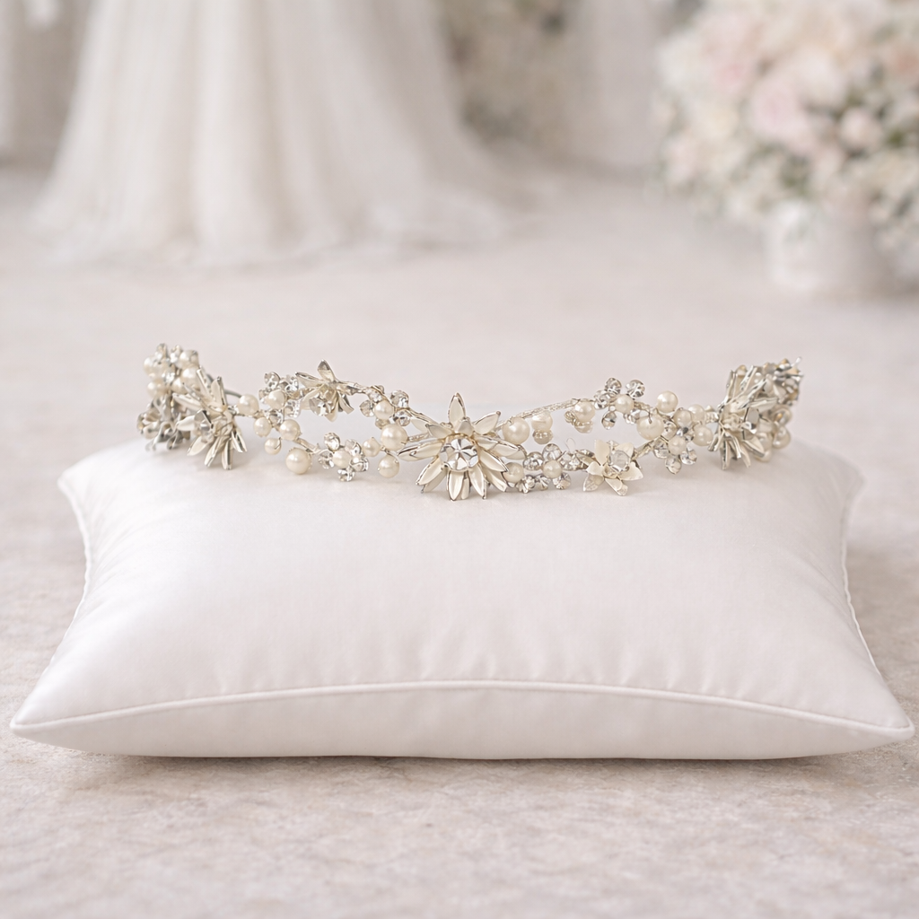Diamante & Pearl Floral Bridal Headband – Delicate Hair Vine TLT4712 - Topknot Tiaras & Veils