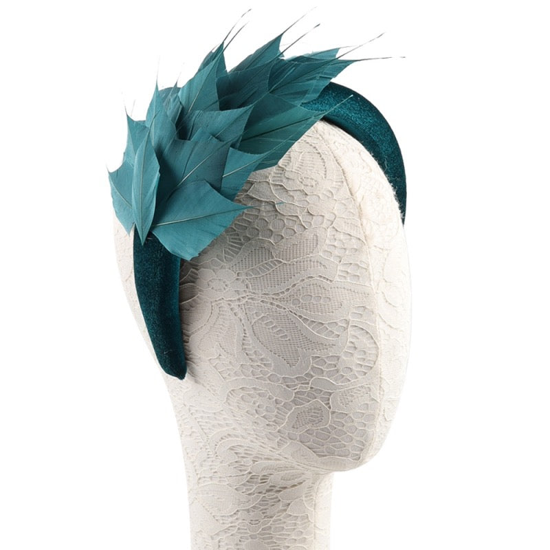 Emerald Green Feather Fascinator Headband, Race Day Headpiece, Mother of The Bride Headdress, A9654