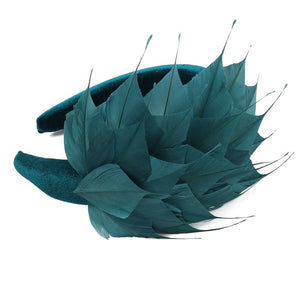 Emerald Green Feather Fascinator Headband, Race Day Headpiece, Mother of The Bride Headdress, A9654