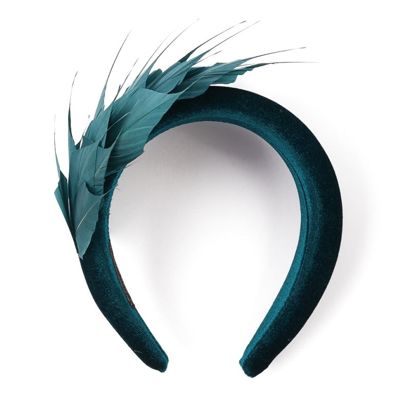 Emerald Green Feather Fascinator Headband, Race Day Headpiece, Mother of The Bride Headdress, A9654