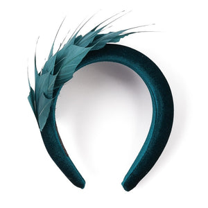 Emerald Green Feather Fascinator Headband, Race Day Headpiece, Mother of The Bride Headdress, A9654