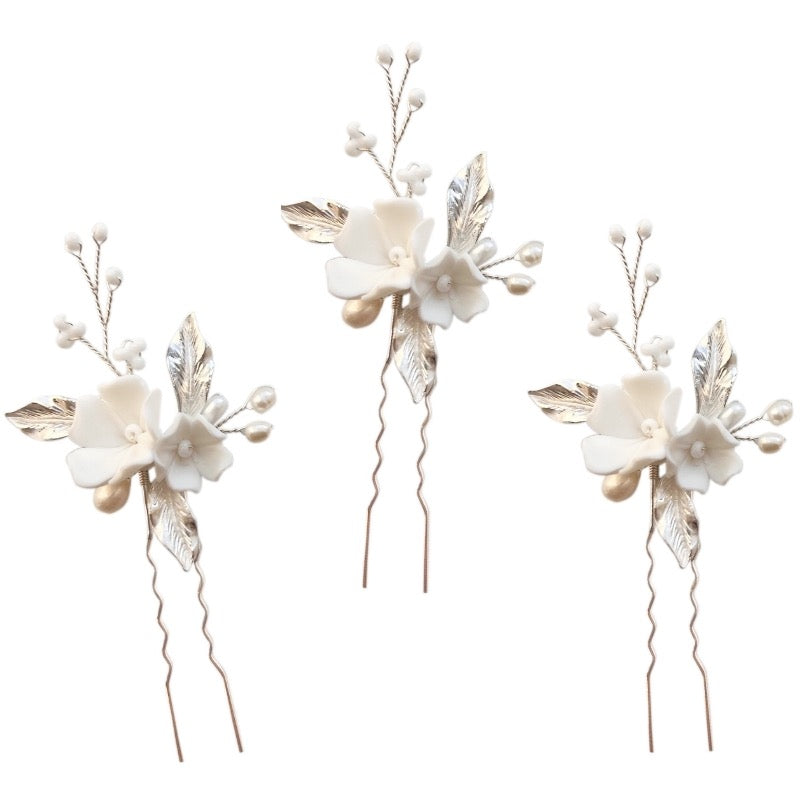 Floral Bridal Hair Pins with Freshwater Pearls, 9826