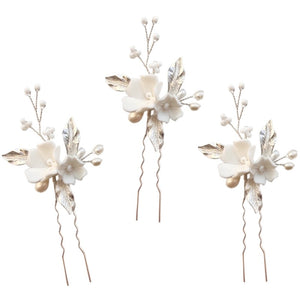 Floral Bridal Hair Pins with Freshwater Pearls, 9826