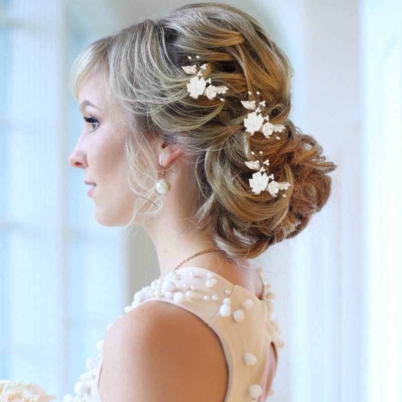 Floral Bridal Hair Pins with Freshwater Pearls, 9826