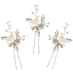 Floral Bridal Hair Pins with Freshwater Pearls, 9826