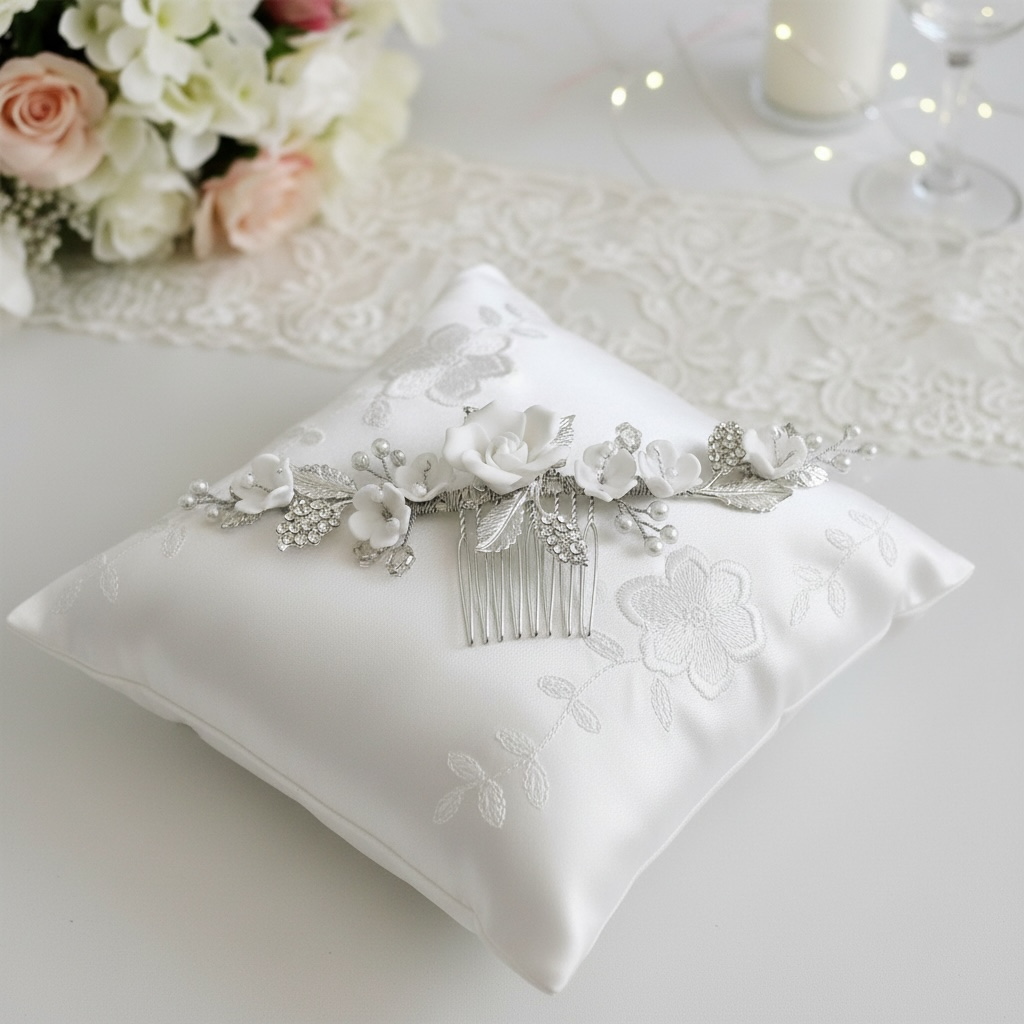 Floral Wedding Hair Comb with Crystal Embellished Leaves & Pearls TT1134 - Topknot Tiaras & Veils