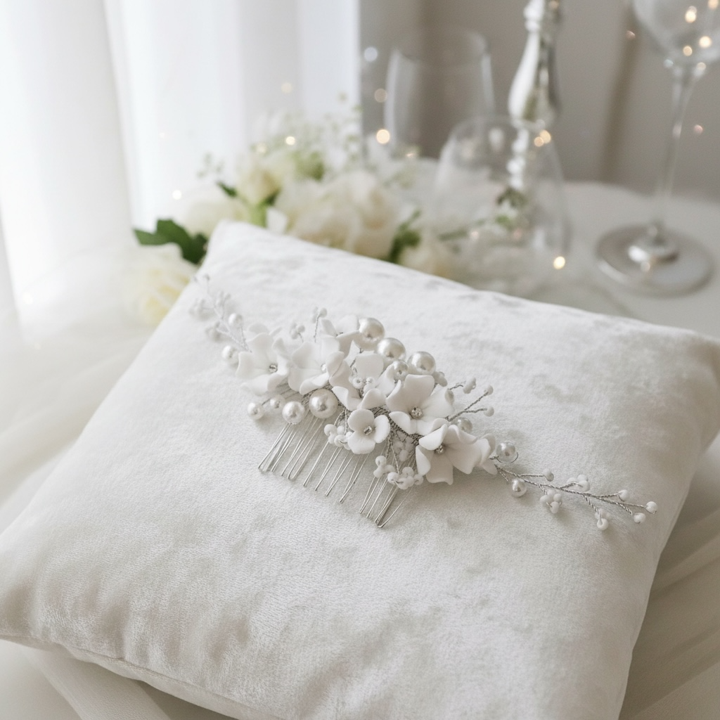 Floral Wedding Hair Comb with Lustrous Pearls TT1133 - Topknot Tiaras & Veils
