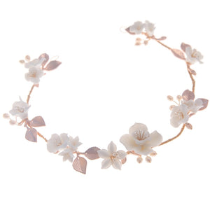 Gold Bridal Hair Vine with Flowers and Ivory Pearls 9833