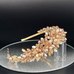 Gold Bridal Headband Embellished with Champagne Gold Crystals TT1037