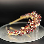 Gold Bridal Headband Embellished with Wine Red Crystals & Pearls TT1038