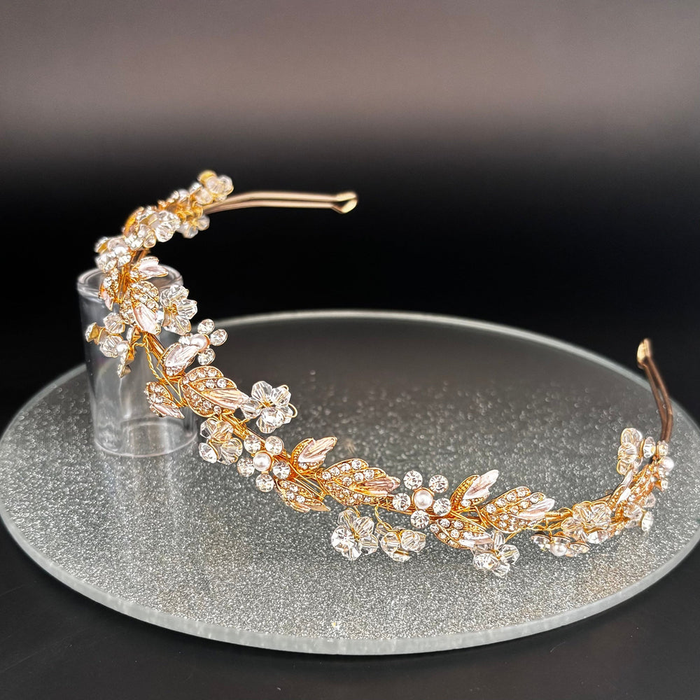 Gold Bridal Headband with Crystals, Wedding Headdress, TT1040