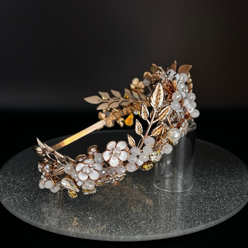 Gold Bridal Headband with Opal Crystals & Diamantés TT1031