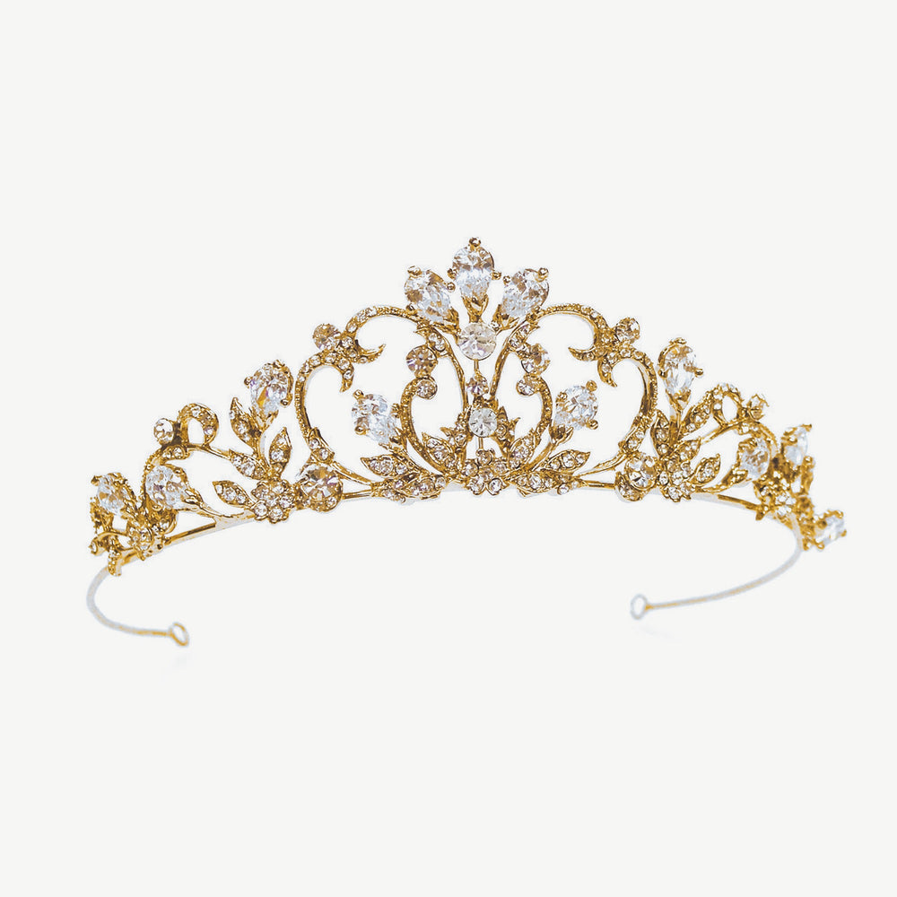 Gold Bridal Tiara Embellished with Crystals, Calypso By Ivory & Co.