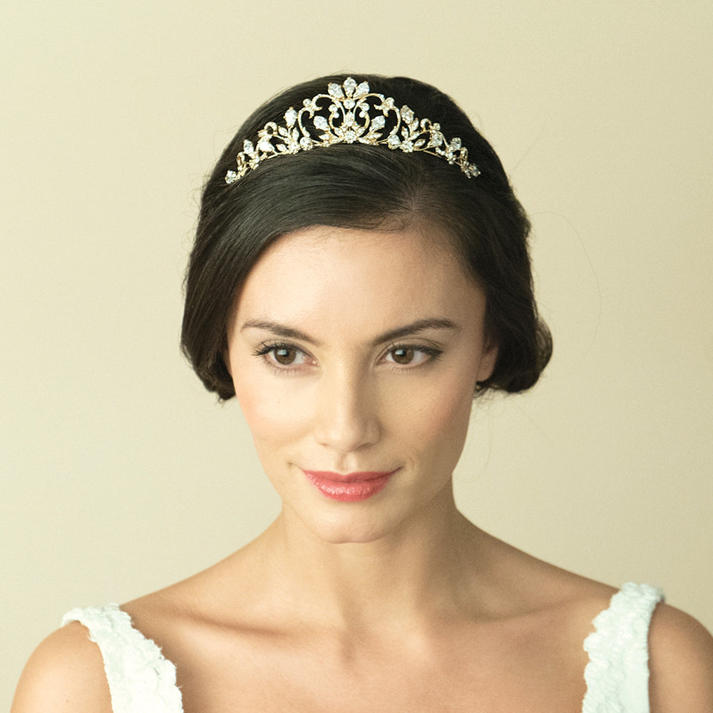 Gold Bridal Tiara Embellished with Crystals, Calypso By Ivory & Co.