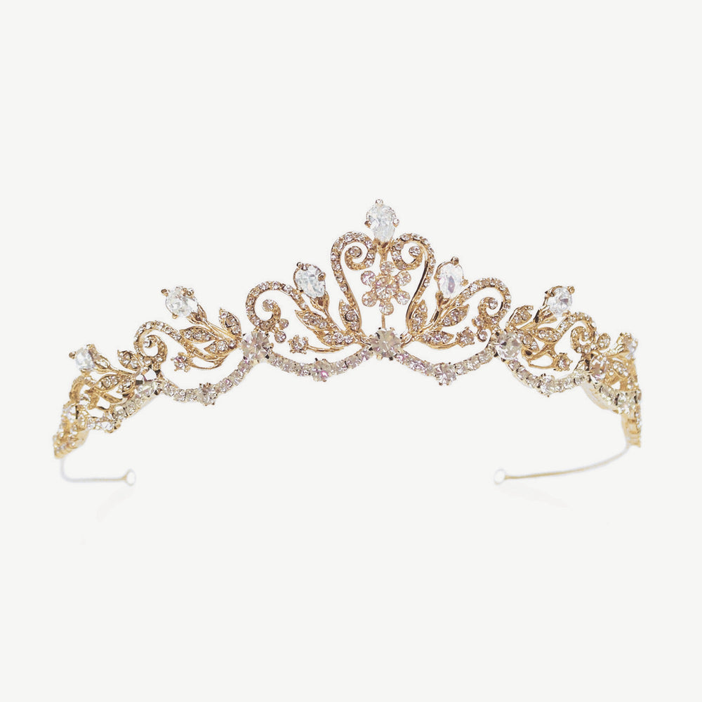 Gold Bridal Tiara Embellished with Crystals, Luisa By Ivory & Co.