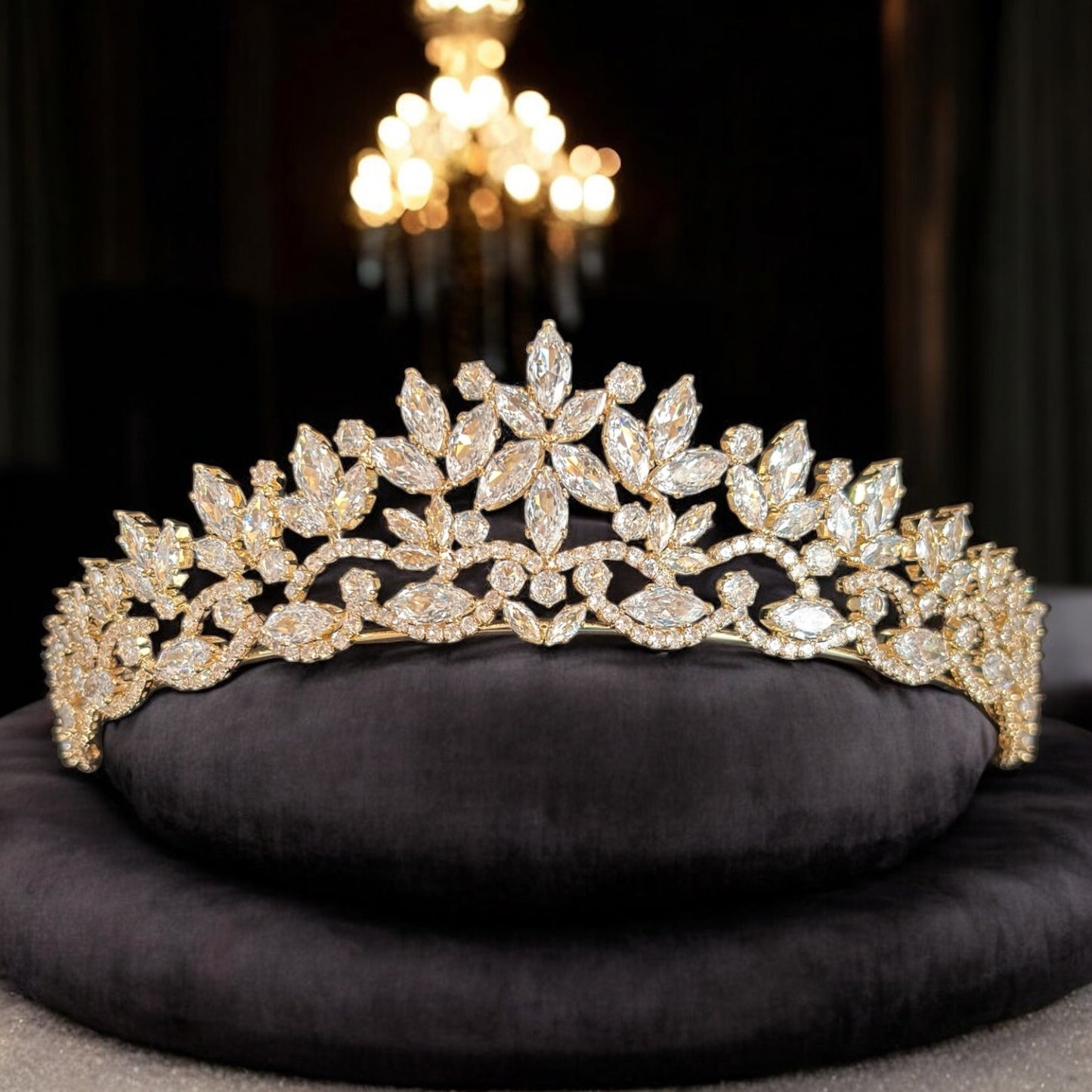 Gold Crystal Bridal Tiara. Wedding Crown  