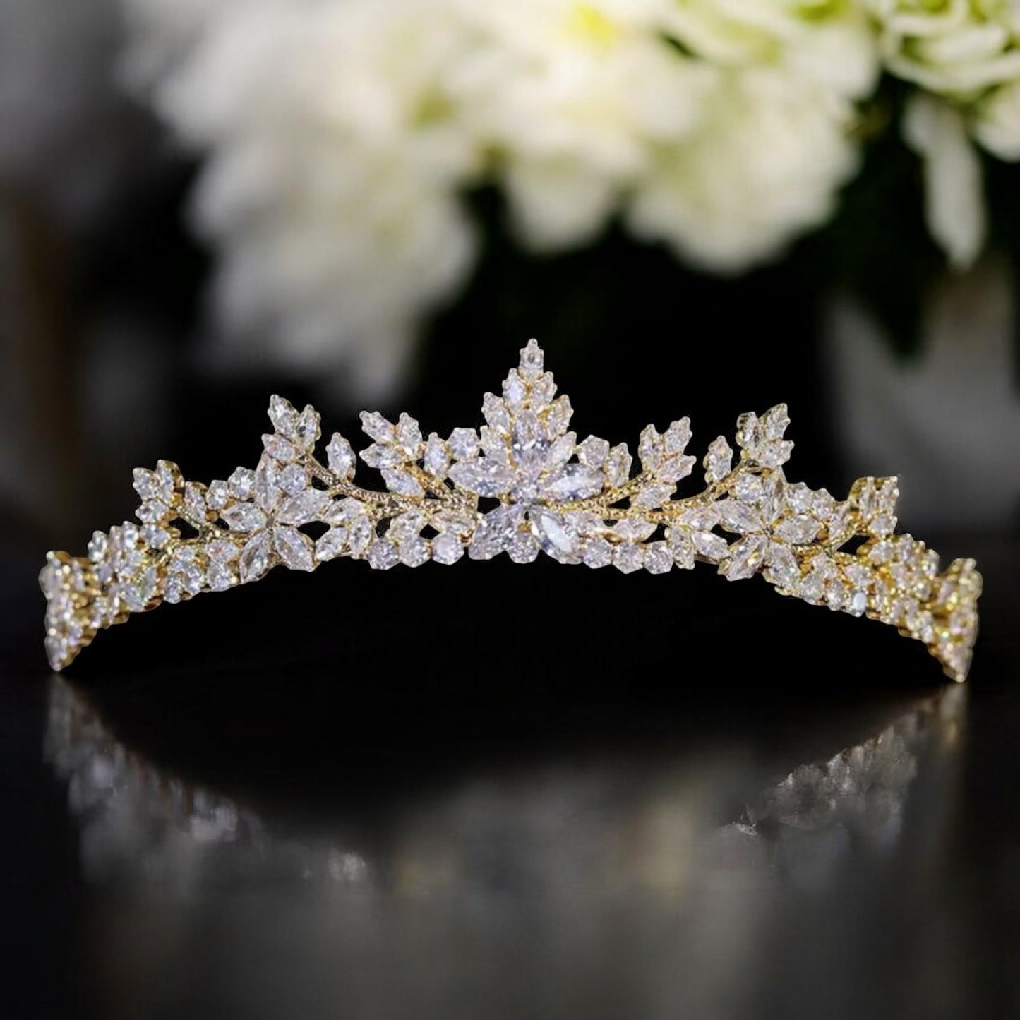 Sparkling Gold Crystal Tiara, Wedding Crown