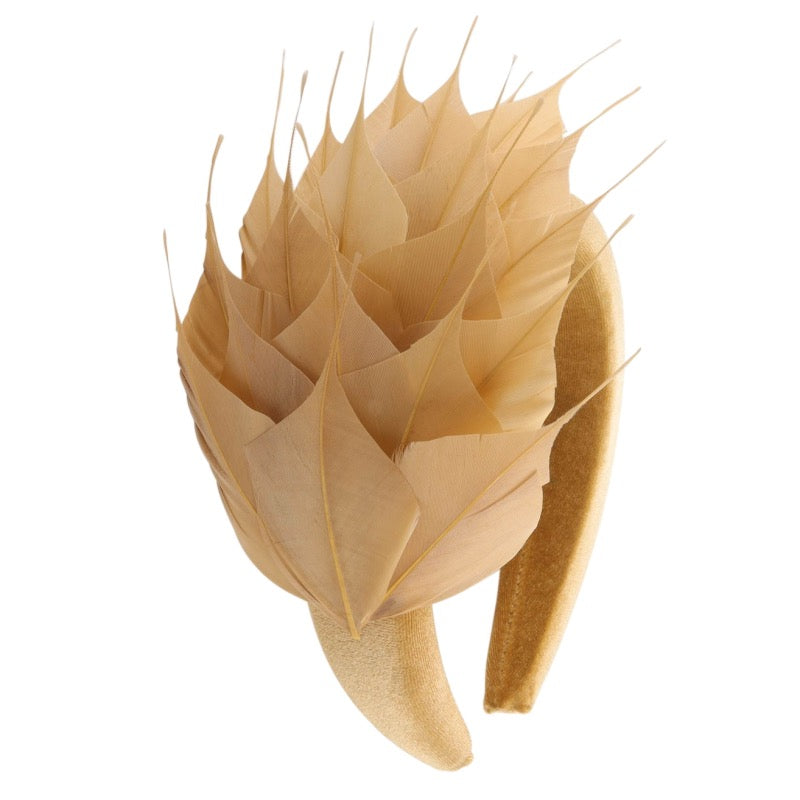 Gold Feather Fascinator Headband, Race Day Headpiece, Mother of The Bride Headdress, A9909